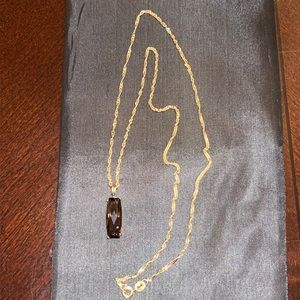 14k yellow 585 gold 20” necklace and smoky quartzs pendant
